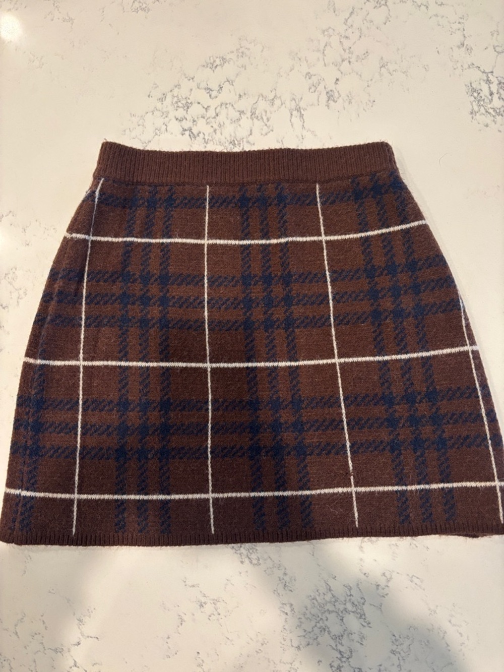 En Saison Burgundy Plaid Knit Skirt Set with Navy & White Grid - Picture 2 of 4